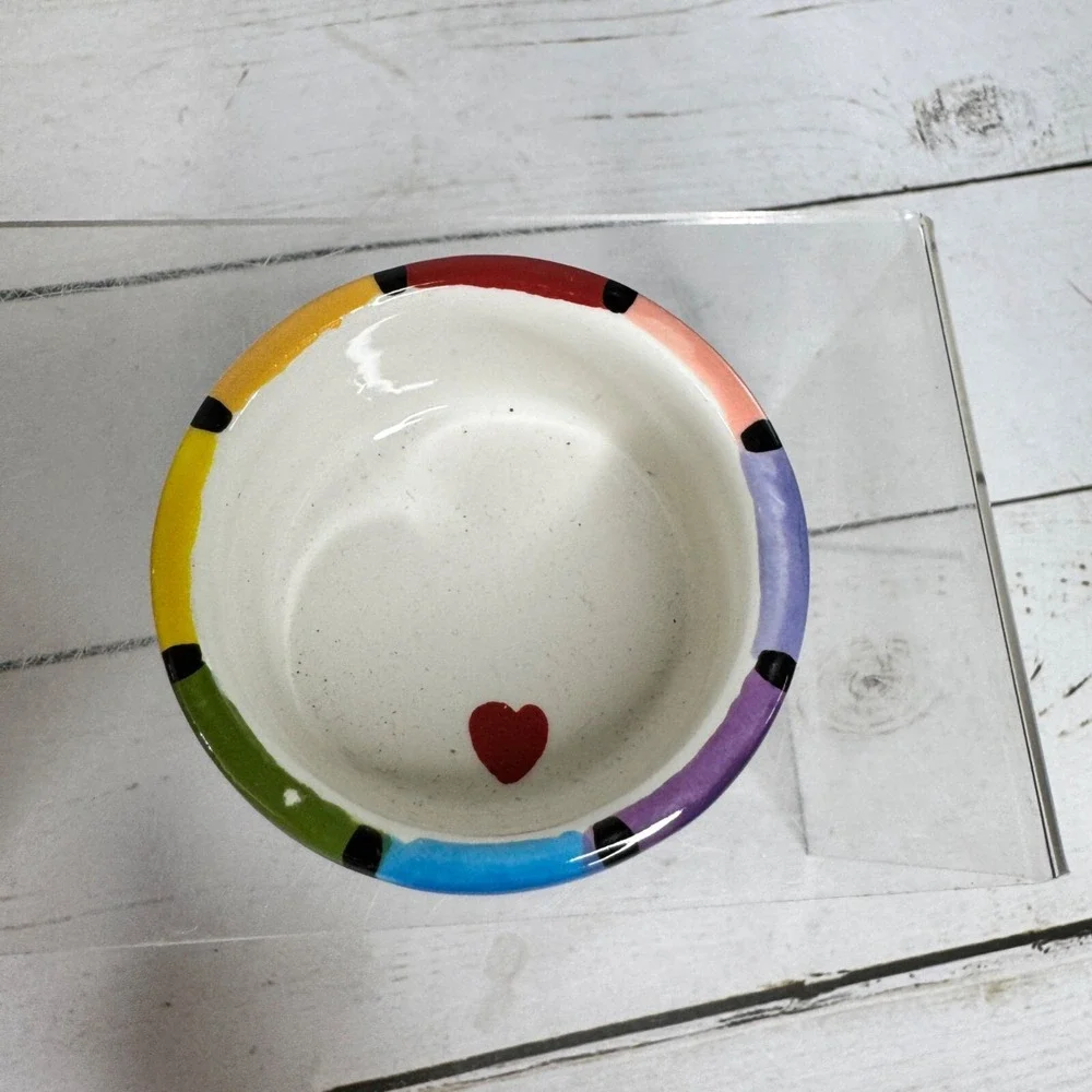 Colorful Ceramic Trinket Box Believe Star Lid Hand Painted Striped Heart Inside